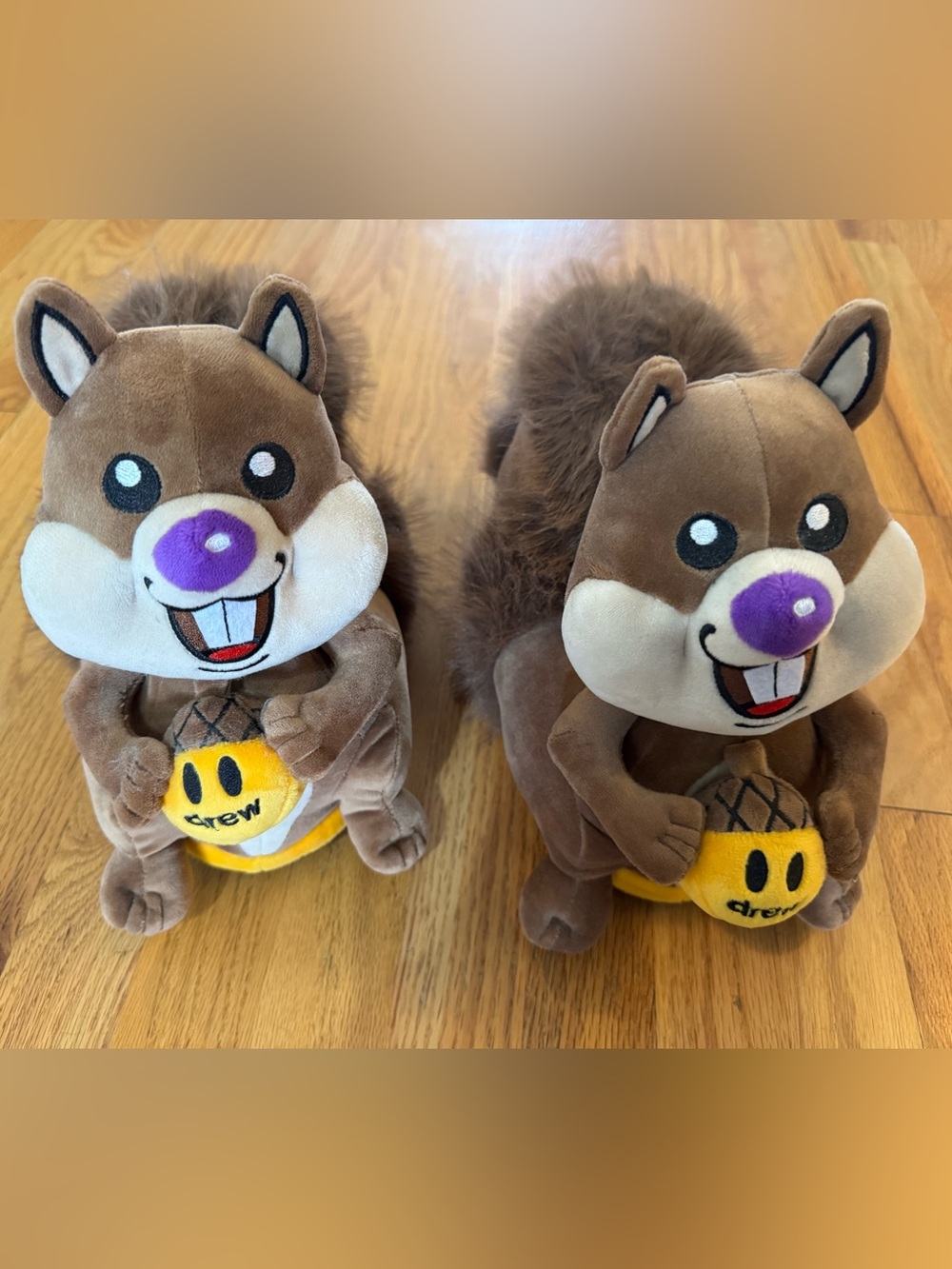 Drew House plush squirrel slippers. Adult SM/ MED